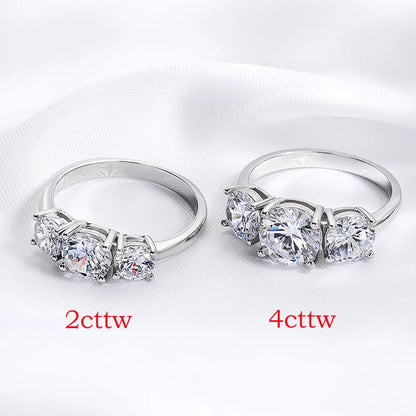 White Gold 4/2CT Moissanite Ring for Women Sparkling Lab Grown Diamond Wedding Band S925 Solid Silver Jewelry Wholesale