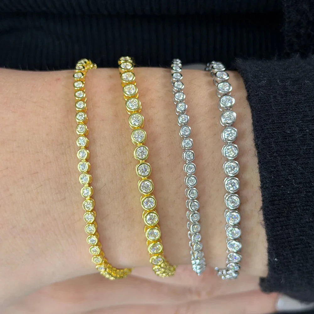 2mm Moissanite Tennis Bracelet for Woman Men 925 Sterling Silver Plated 18k Gold Hip Hop Chain Round Bubble Diamond Bracelets