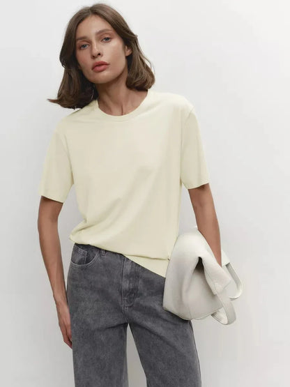 Summer 100% Cotton Women's T-shirt Bottoming Basic Fashionable Lady Short Sleeve Loose Tops Shirts Solid 230g/㎡ Tops
