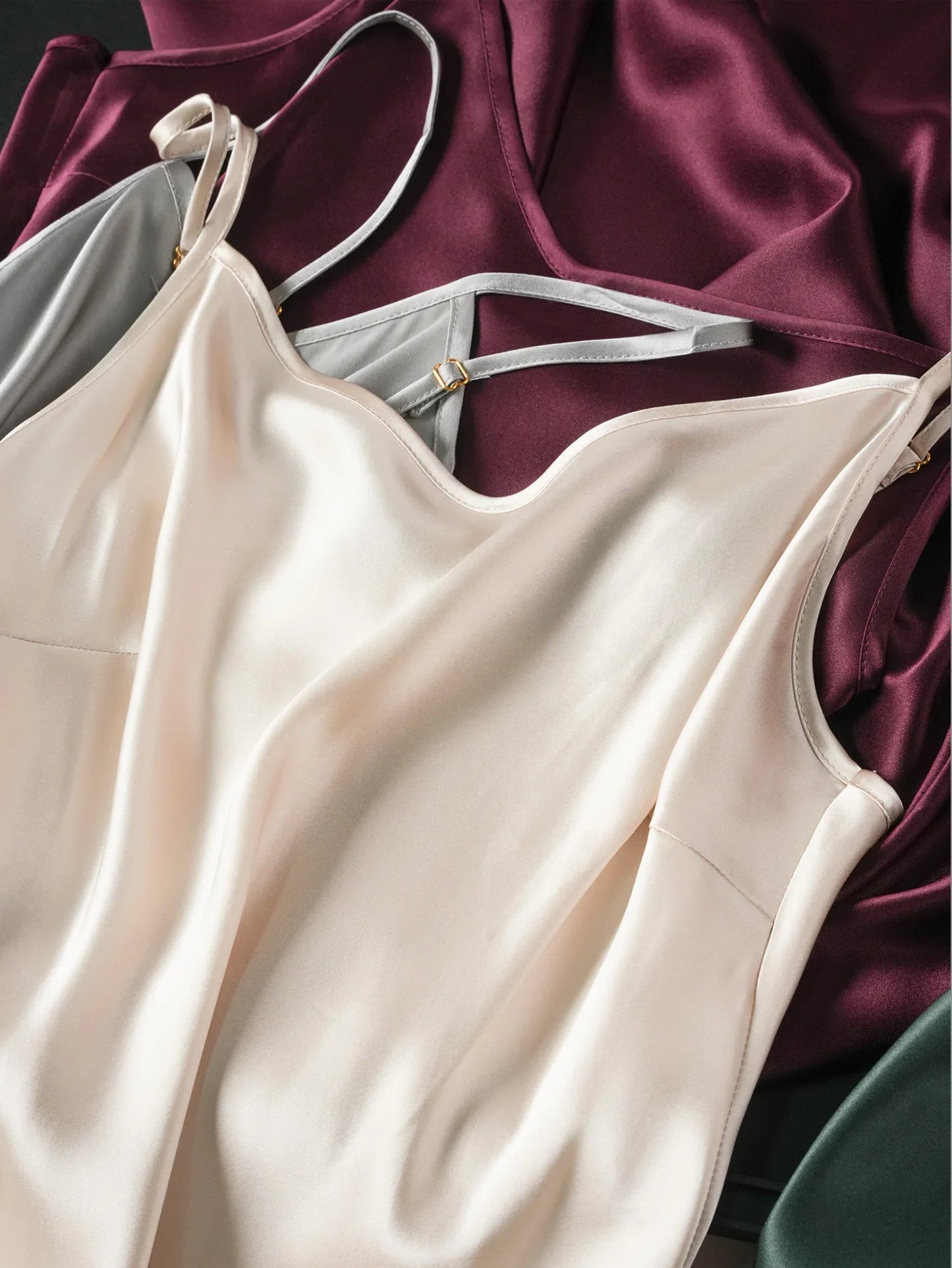 100% Natural Mulberry Silk Plain Satin French V-neck Diagonal Cut Women's Sexy Solid Suspender Dress