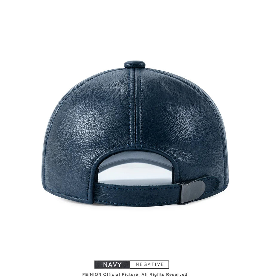 Genuine Leather Unisex Baseball Cap 100% Leather Winter Structured Flat Adjustable Back Strap Hat