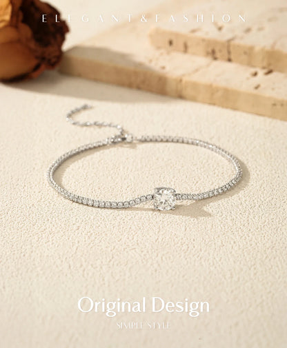 1CT Round D Color Moissanite Tennis Bracelet 925 Sterling Silver Luxury Stackable Bracelets For Women Vacation Jewelry