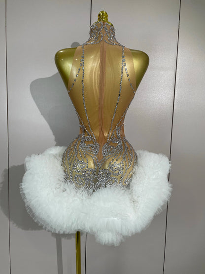 Mesh Sexy See Through Cocktail Mini Dress Women Eveing Luxury Birthday Party Singer Nightclub Show Stage Costume