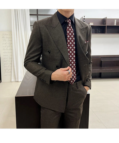 Men Vintage Luxury Double Breasted Slim Fit Lapel Evening Gown ltalian Style Fashion High-end Groom Wedding Party Tuxedo 2 Piece