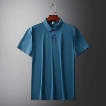 High quality silk breathable short sleeve POLO shirt men's lapel top 2024 summer new light luxury brand printed casual T-shirt