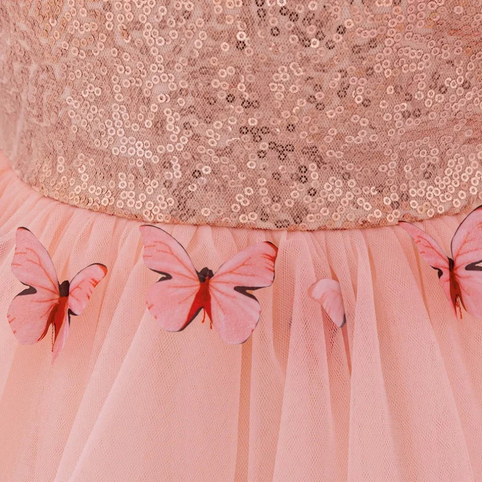 Baby Girl Clothing Summer Bow And Butterfly Pattern Halter Solid Color Mesh Baby Kids Dresses Cute Casual Baby Girl Dress ASQ03