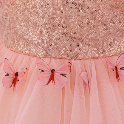 Baby Girl Clothing Summer Bow And Butterfly Pattern Halter Solid Color Mesh Baby Kids Dresses Cute Casual Baby Girl Dress ASQ03