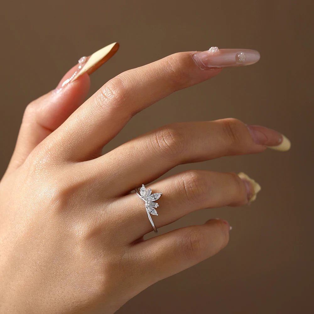 Luxury Sparkling Marquise Rectangle Moissanite Curved Ring S925 Silver for Women party Daily Jewelry Gifts Anniversary