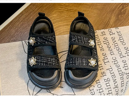 2025 Nice Straw Children Sandals New Arrivals Girls Appliques Metal Decos Sandals for Kids Girl Anti-kick Toe Beach Shoes I03242