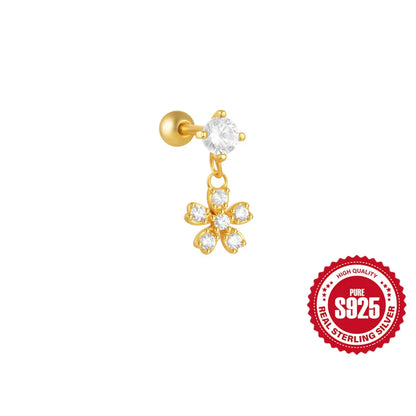 1PC Four Pointed Star Moon Tassel Lotus Cartilage Spiral Puncture 925 Sterling Silver Stud Earring For Women Ins Earring