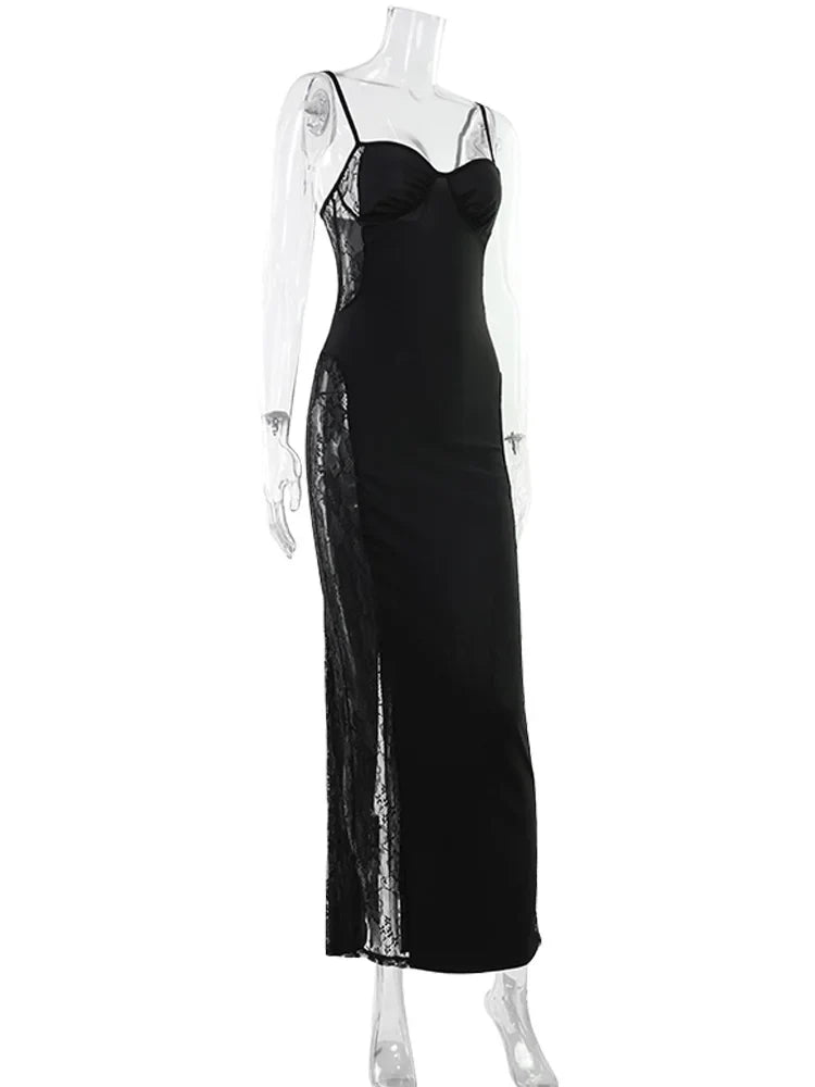 Eelgant Straps Women's Dresses Patchwork Lace SheathSolid Camisole Sleeveless Party Trend Fashion Female Vestidos Robes