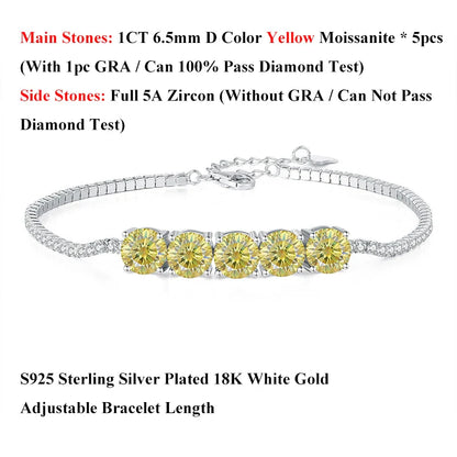 Pink Blue Green Moissanite Diamond Link Bracelet 6.5mm 5cttw for Woman 925 Silver Plated 18K Adjustable Chain Bracelets