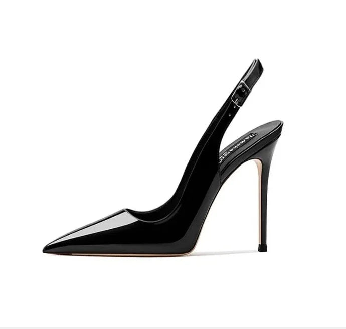 Sexy high-heeled sandals with pointed tips and elegant 2025 summer patent leather strappy fashionable party women's shoes