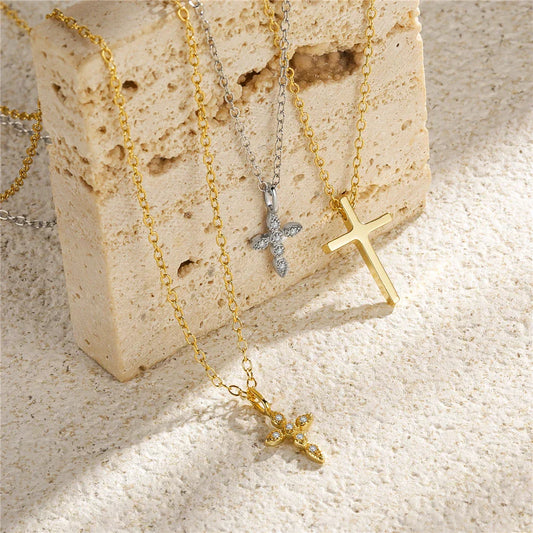 925 Sterling Silver Necklaces Charms for Women Crystal Cross Clavicle Collar Chain Simple Choker Necklace Accessories Gift