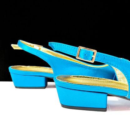 Summer New Design Specials Italian Women Shoes and Bag Set Sky Blue Color Comfortable Low Heels With Rhinestone