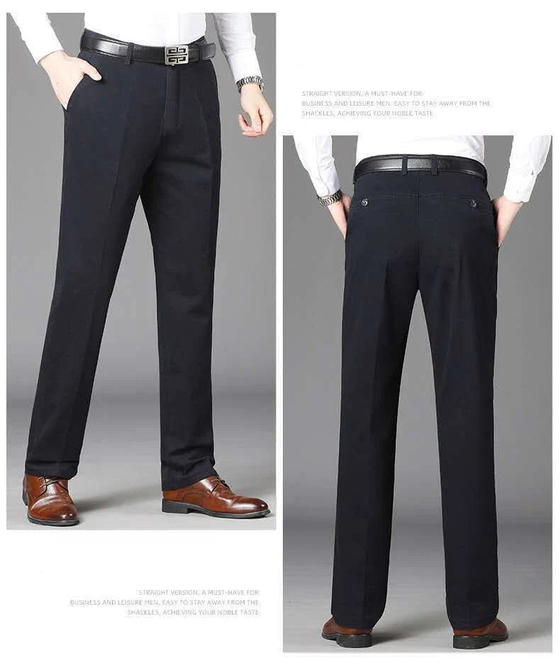 Summer Thin Autumn Thick Men's 100% Cotton Straight Suit Pants Loose Trousers Business Solid Khaki Casual Brand Clothes GOZBKF