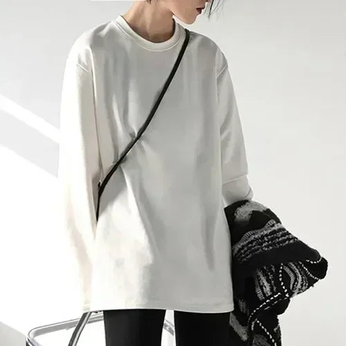 Spring Autumn Women's Solid Color Loose Long Sleeve T-shirt O-neck Basic Top Bottomed Shirt Casual  Tshirt Woman Female