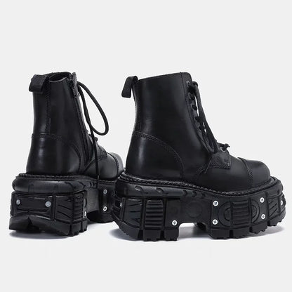 Leather Heightened 10cm Thick-soled Men's High-top British Style 2025 New Trendy Men's Boots Ruffian Handsome
