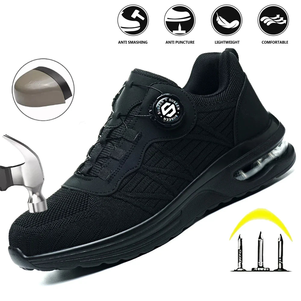 New Men's Rotary Buckle Safety Shoes Anti-Impact Anti-Piercing Lightweight Work Boots Fashion Sporty Design for Outdoor Pro