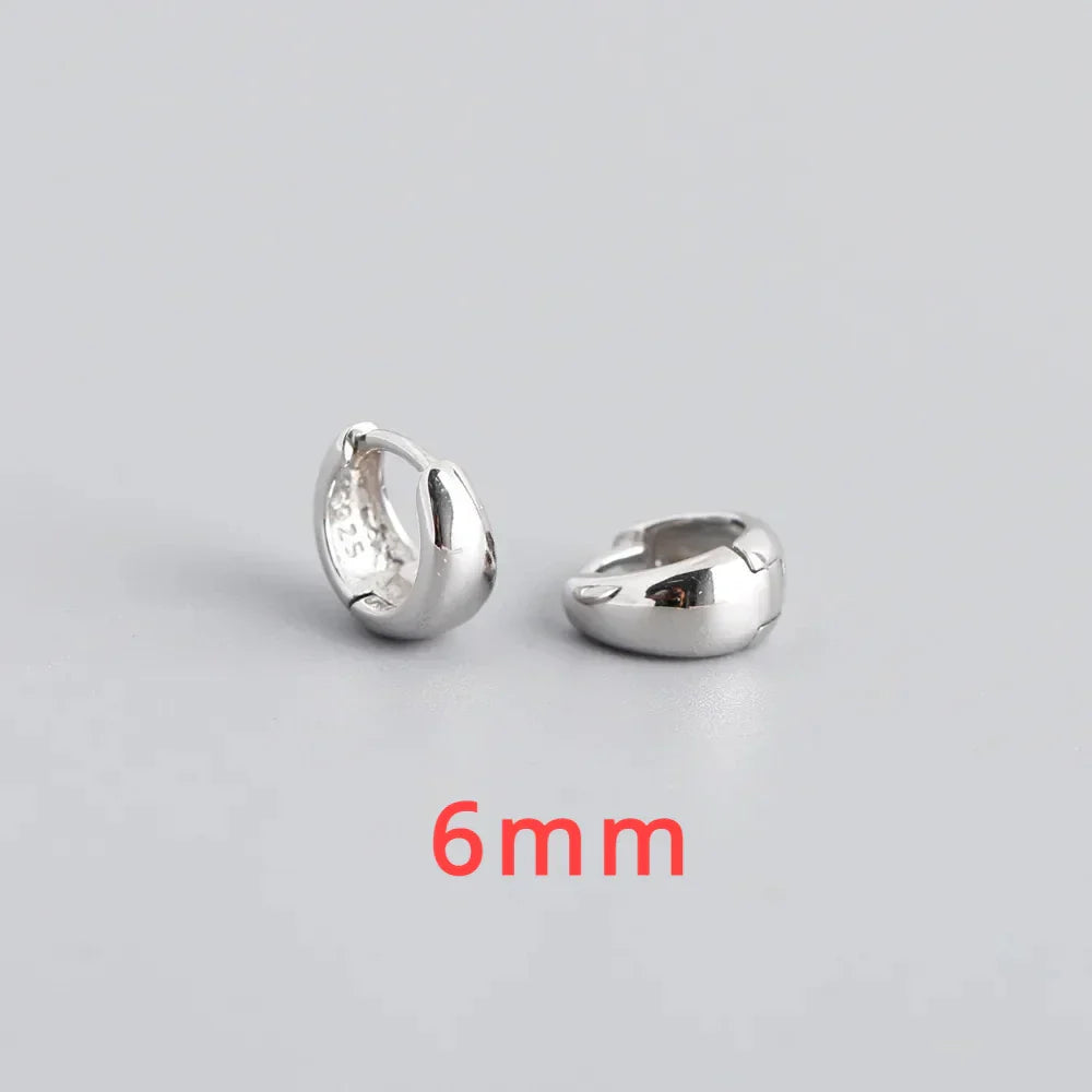 100% 925 Sterling Silver 18K 6/7/8/9/10mm Round Hoop Earrings for Women Classic Fine Jewelry Minimalist Accessories