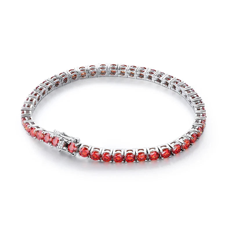 All Red Moissanite Tennis Bracelets for Women Man Wedding Jewelry with GRA s925 Sliver Plated 18k White Gold Bracelet
