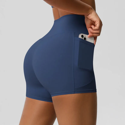Women Sports Short With PocketedYoga Legging Shorts Squat Proof High Waist Fitness Tight Shorts Quick Drying Cycling Workout Gym