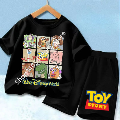 2026 Cute Toy Story Birthday Boy T-Shirt Set, Adorable Woody and Buzz Lightyear Design for Kids' Birthday Outfits