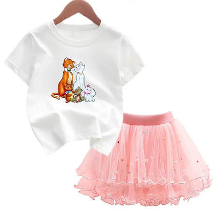 The Aristocats Marie Cat 2Pcs/Set Girl Dress Kid Birthday Clothes Party Princess Dress T-shirt+Tutu Skirt Summer Christmas Gift