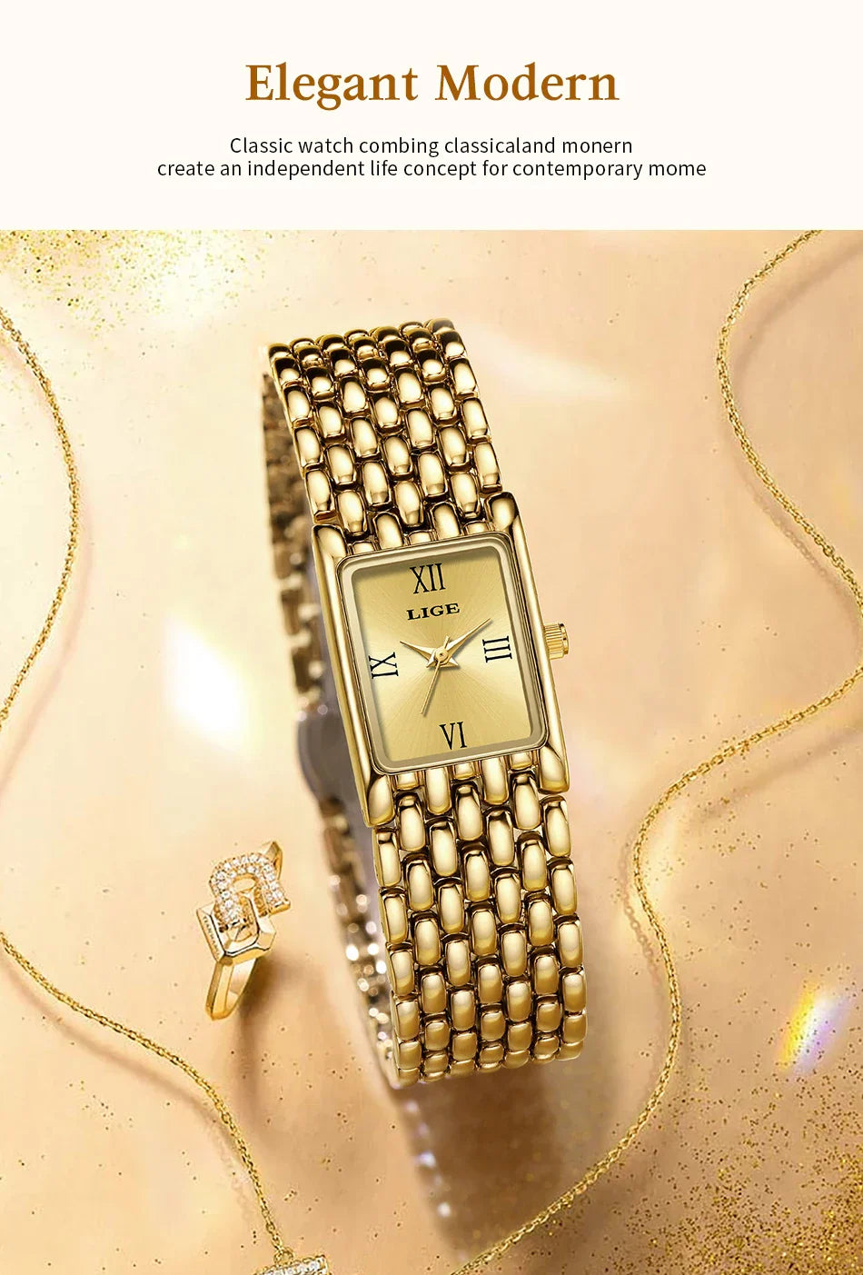 2025 New Gold Women's Watch Luxury Quartz Watch Stainless Steel Bracelet Retro Fashion 30M Waterproof Watch for Women reloj