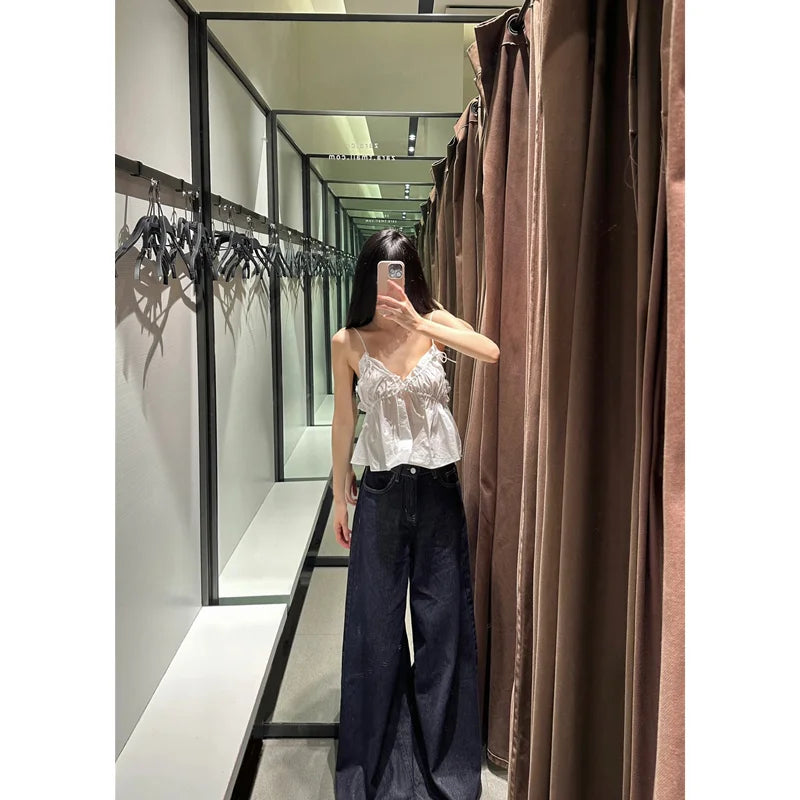 America High Waist Black High Streetwear American Casual Wide Leg Pants Women Jeans Plus Size Basic Baggy Retro Straight Trouser