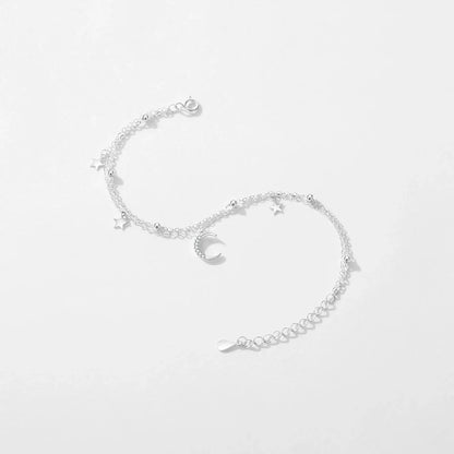 925 Sterling Silver Bead Stars And Moon Bracelets Trendy Double Layer Link Chian For Women Fine Jewelry Birthday Gifts