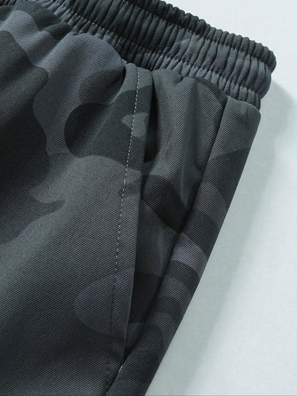Men's Plain Sports and Casual Trousers with Drawstring Elastic Waist, Camouflage, with Pockets, Suitable for Outdoor Camping, Hiking and Mountaineering, Exercise and Fitness