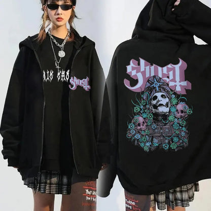 Ghost Band Seven Inches of Satanic Panic Album Graphic zip up hoodies Men's clothing Hip hop Retro harajuku jackets sweatshirt