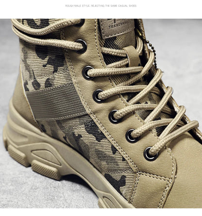 Men's canvas boots autumn winter new plus velvet high-top warm casual boots outdoor boots camouflage tooling boots desert boots