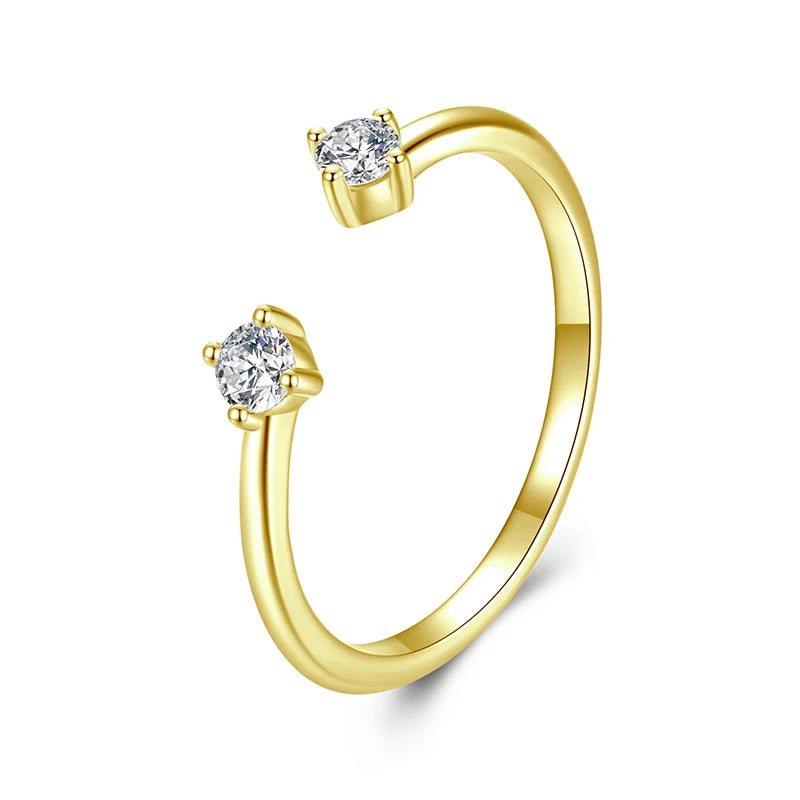 Moissanite White Gold Plated Adjustable Ring 925 Sterling Silver Exquisite Open Ring for Women Fine Jewelry Gift
