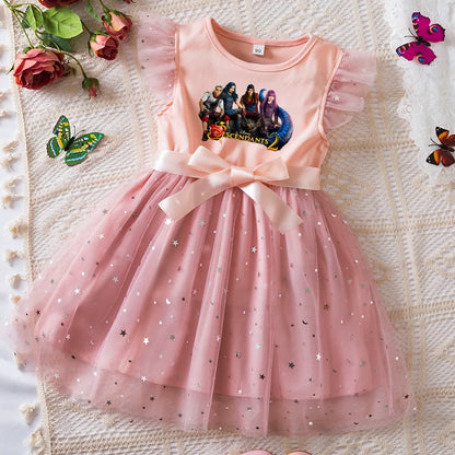 Girls Sequin Tutu Dress with Bow Flutter Sleeves Summer Princess Party Outfit for Toddler Kids 2-6 Years