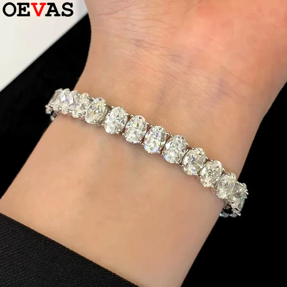 4*6MM Oval Cut Moissanite Tennis Bracelet For Women Man 100% S925 Silver D Color Lab Diamond Bracelet Party Fine Jewelry