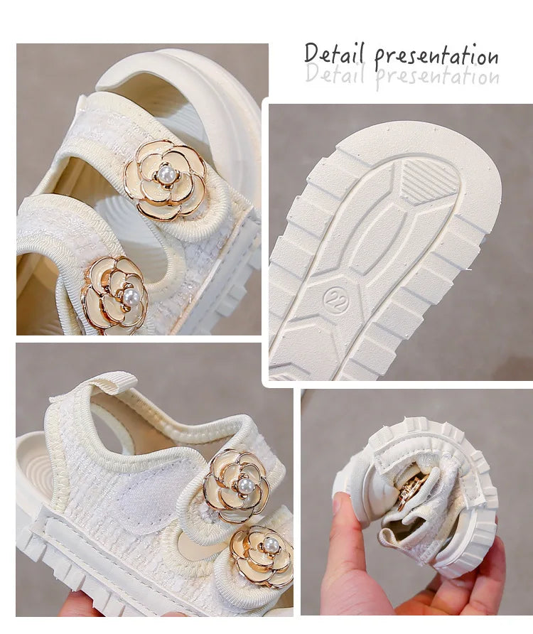 Rose Sweet Style Sandals Summer Solid Color Girls Baby Sandals Open Toe Small PU Slipper Shoes Size 21-35