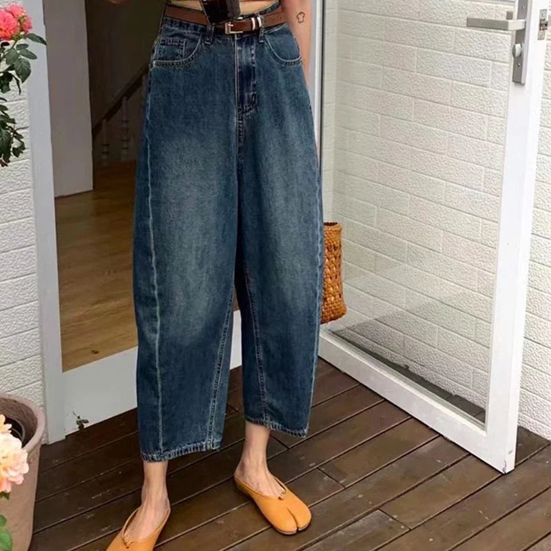 High Waist Jeans for Women Blue Washed Casual Pants