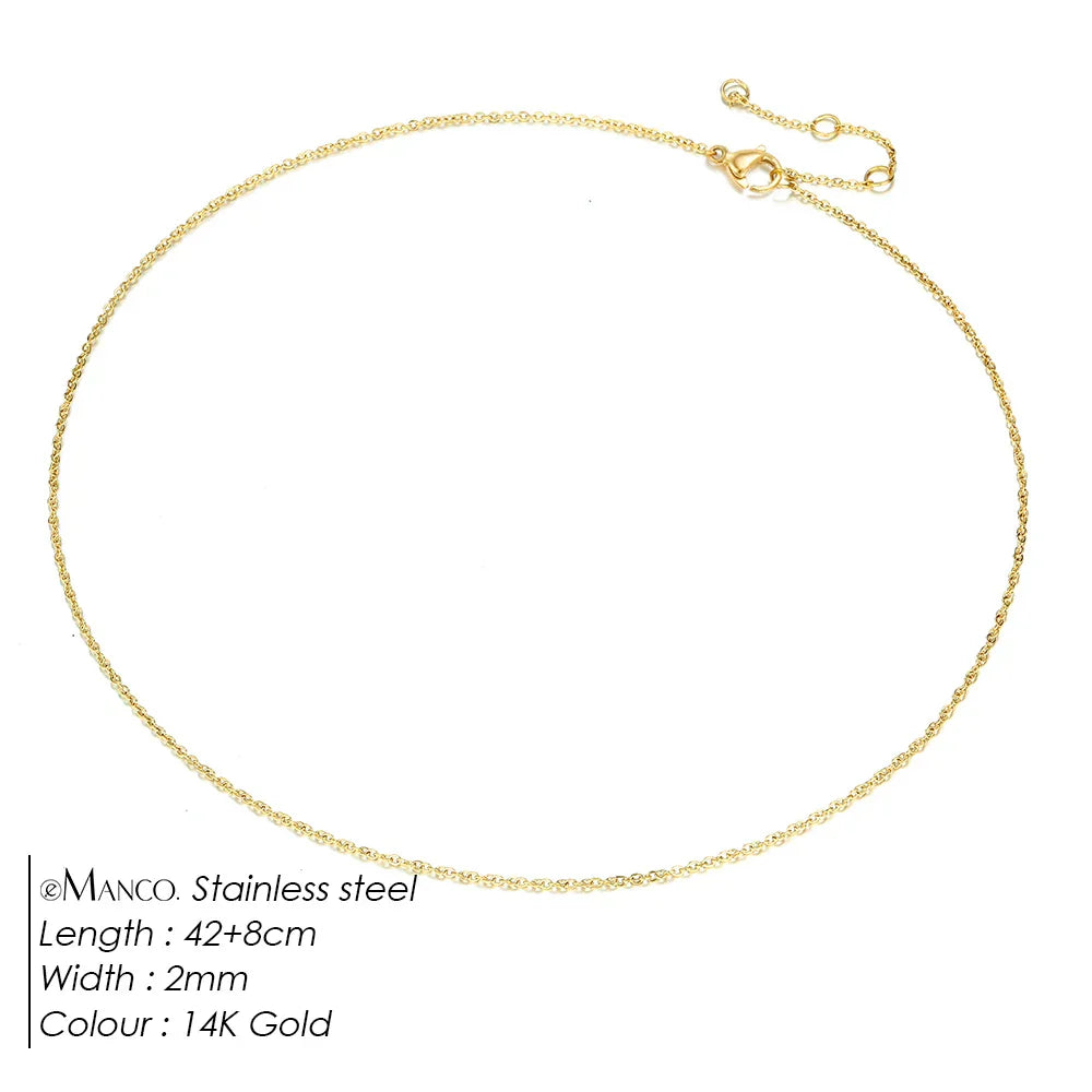Fine Chain Necklace Stainless Steel Gold Color Pendants Short Long Statement Women  Colar Gift Stainless Steel Jewelry