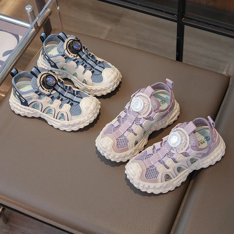 Children's Sports Sandals 3-18 Years Old Blue Hollow Breathable Boys Girls Casual Shoes Light Purple Soft Non-slip Kids Sneakers