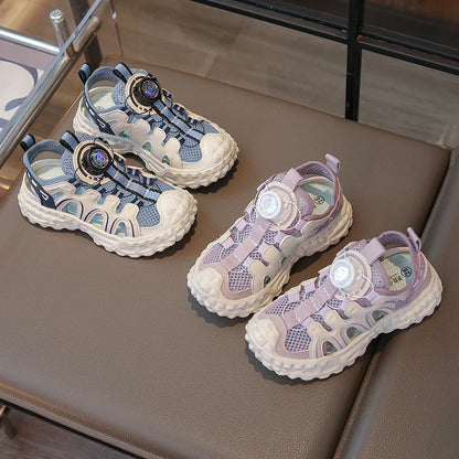 Children's Sports Sandals 3-18 Years Old Blue Hollow Breathable Boys Girls Casual Shoes Light Purple Soft Non-slip Kids Sneakers