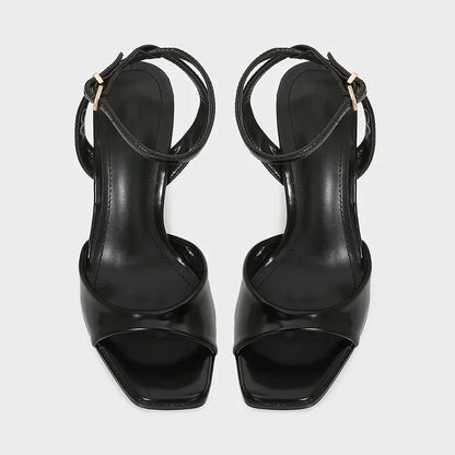 Black Sexy Heels Women Summer Elegant Party Dress Sandals Fashion Square Toe Naked Strap Designer Thin Heels Pumps Zapatos Mujer