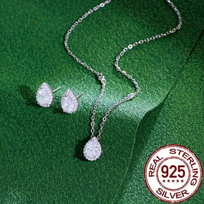 Pure 925 Sterling Silver Pear Cut CZ Stud Earrings Pendant Necklace Set for Women Fine Jewelry Accessories Gift ST005