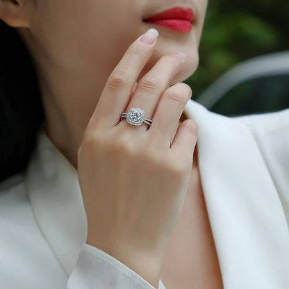 6.5mm D Color Moissanite Wedding Rings for Women Sparkling Square S925 Pure Silver Sweet Holiday Bands Jewelry Wholesale