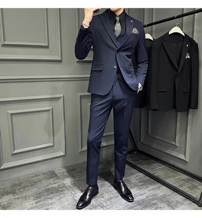 Slim Fit Men's Three Piece Suit Thin Single Button Notch Lapel Casual Fashion Cotton Blend Spring Autumn Wear for Youth