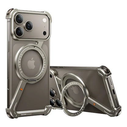 Metal Magnetic Phone Case for iPhone 17 Pro Max/17 Pro/17 Air Magsafe 360°Rotate Stand Frameless Shockproof Protector Cover