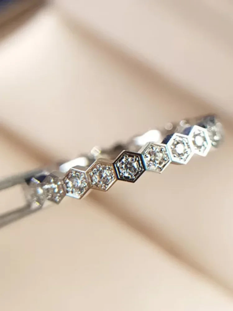 925 Sterling Silver Zircon Simple Delicate Honeycomb 3pc Set Ring For Women Engagement Wedding Luxury High Quality Fine Jewelry
