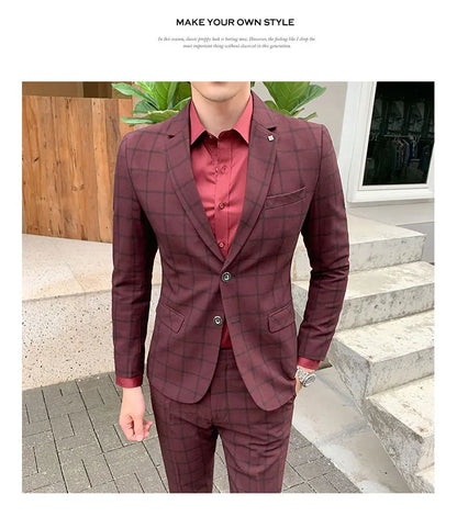 Men's Slim Fit Business Suit High Quality Boutique Fashion Two-Piece Set Handsome Trend Banquet Four Seasons Trousers Included