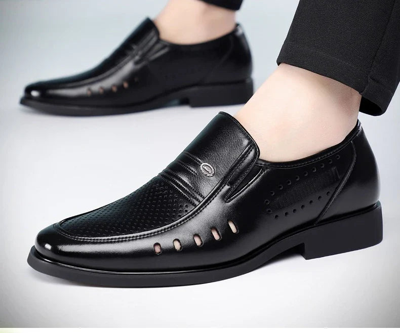 New Designer Big Size Leather Shoes For Men Summer Breathable Hallow Business Casual Shoes Male Solid Color Fashion Loafers Man